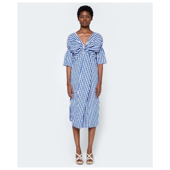 Linda Farrow Dresses & Skirts - FARROW Daytona Blue Gingham Twist MIDI Dress Coastal Grandma M